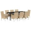 vidaXL Set da Pranzo per Giardino con cuscino 9 pcs Beige polyrattan