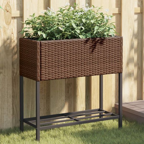 vidaXL Fioriera da Giardino con Ripiano Marrone in Polyrattan