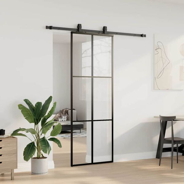 vidaXL Porta Scorrevole con Ferramenta Nera 76x205 cm in Vetro ESG