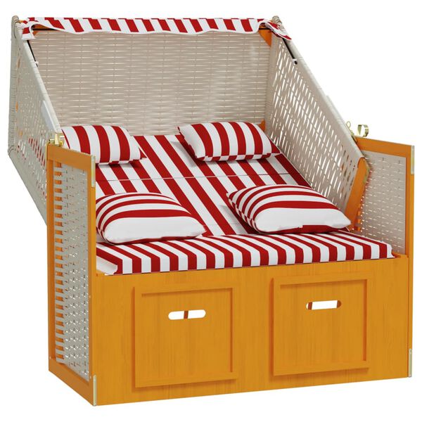 vidaXL Strandkorb con Cuscini Polyrattan e Legno Massello Rosso Bianco