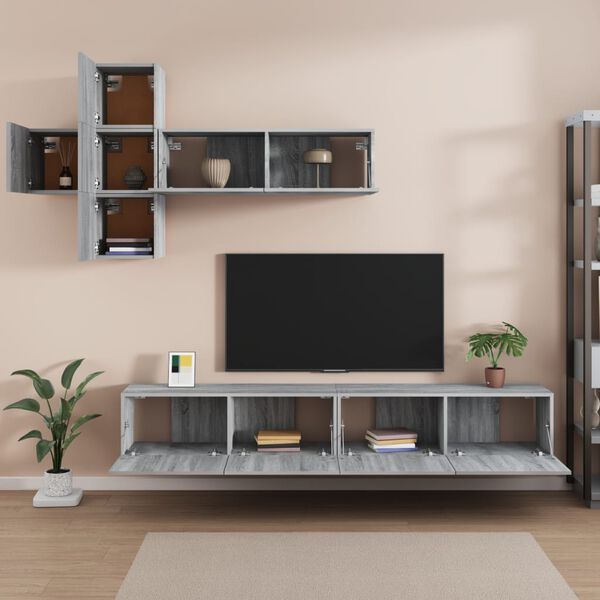 vidaXL Set di Mobili Porta TV 7 pz Grigio Sonoma in Legno Multistrato