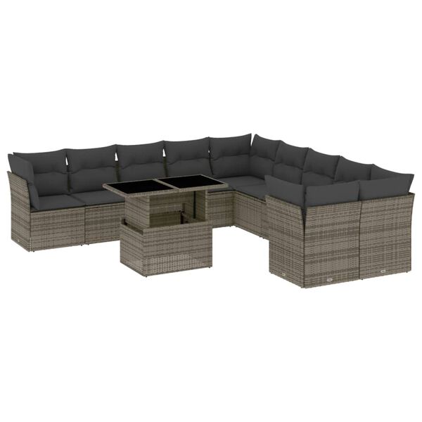 vidaXL Set Divani da Giardino 11 pz con Cuscini in Polyrattan Grigio