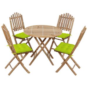 vidaXL Set da Pranzo da Giardino 5 pz Pieghevole con Cuscini in Bambù