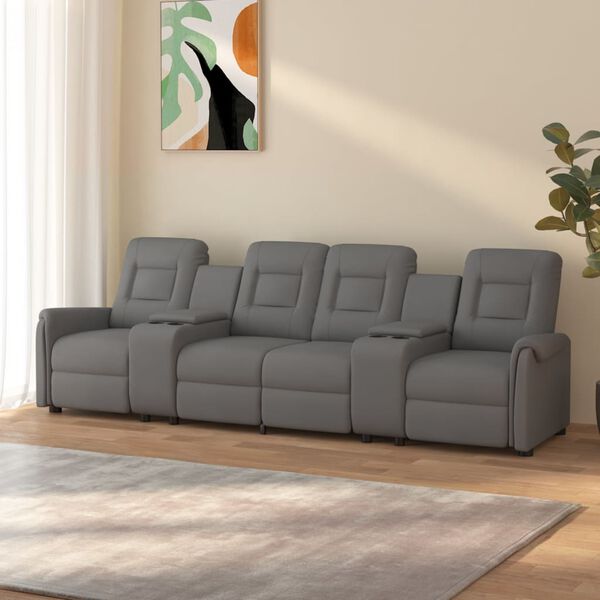 vidaXL Divano Massaggio a 4 Posti con Portabicchieri Grigio