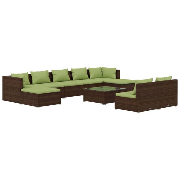 vidaXL Set Divani da Giardino 10 pz con Cuscini in Polyrattan Marrone