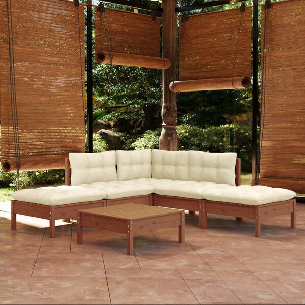 vidaXL Set Salotto Giardino 6pz con Cuscini Marrone Ambra Legno Pino