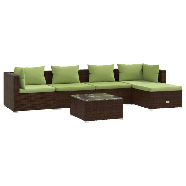 vidaXL Set Divani da Giardino 6 pz con Cuscini in Polyrattan Marrone