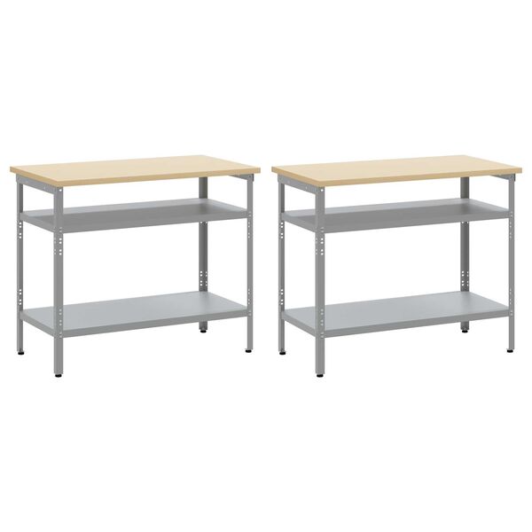 vidaXL Set banco da lavoro 2 pcs Grigio 200 x 55 x 85 cm Acciaio