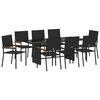 vidaXL Set da Pranzo per Giardino 9 pcs Nero polyrattan