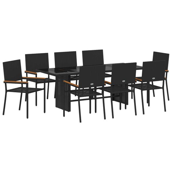 vidaXL Set da Pranzo per Giardino 9 pcs Nero polyrattan