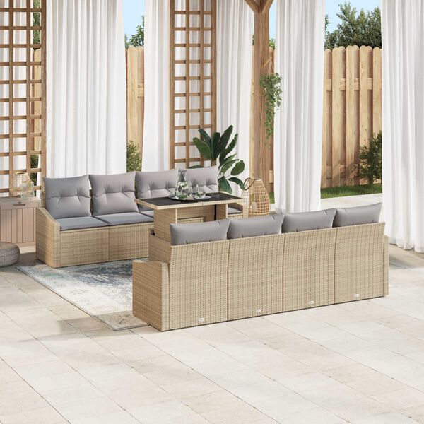 vidaXL Set Divano da Giardino 7 pcs Beige e Grigio Chiaro polyrattan