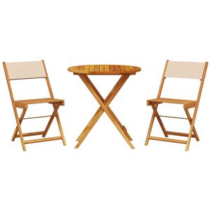 vidaXL Set da Bistrot 3pz Beige in Tessuto e Legno Massello