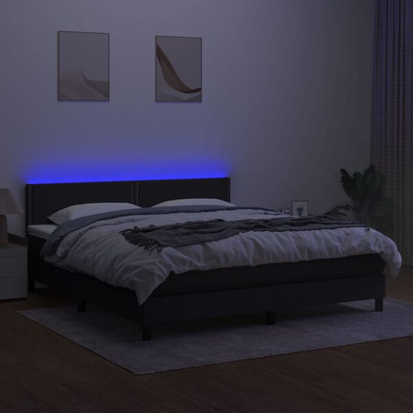 vidaXL Letto a Molle con Materasso e LED Nero 180x200cm in Tessuto