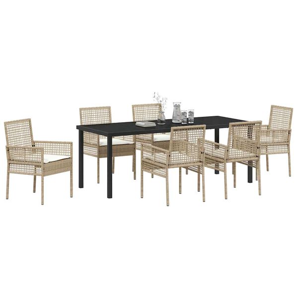 vidaXL Set da Pranzo per Giardino con cuscino 7 pcs Beige polyrattan