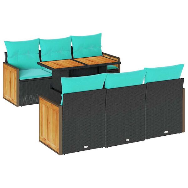 vidaXL Set Divani da Giardino con Cuscini 7pz Nero Polyrattan Acacia