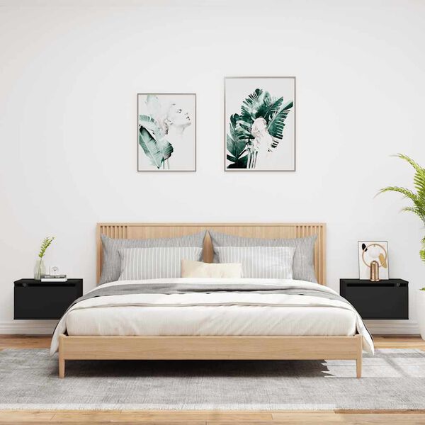 vidaXL Comodini a Parete con Luci LED 2 pz Neri