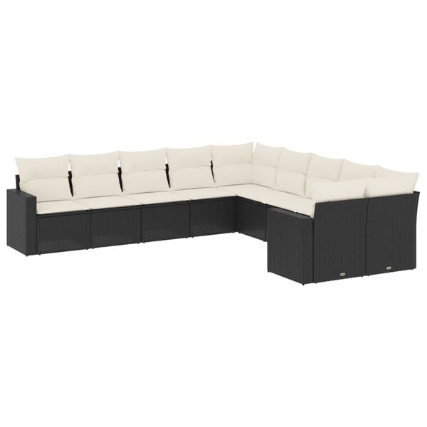vidaXL Set Divani da Giardino 10pz con Cuscini in Polyrattan Nero