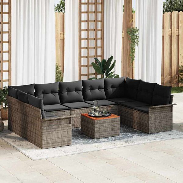 vidaXL Set Divano da Giardino con cuscino 10 pcs Grigio polyrattan