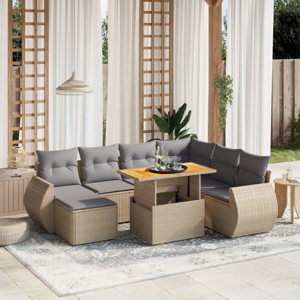 vidaXL Set Divano da Giardino 8 pz con Cuscini Beige in Polyrattan