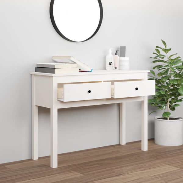 vidaXL Tavolo Consolle Bianco 100x35x75 cm in Legno Massello di Pino