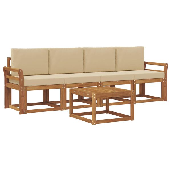 vidaXL Set di divani da esterno con cuscino 5 pcs Naturale e Beige