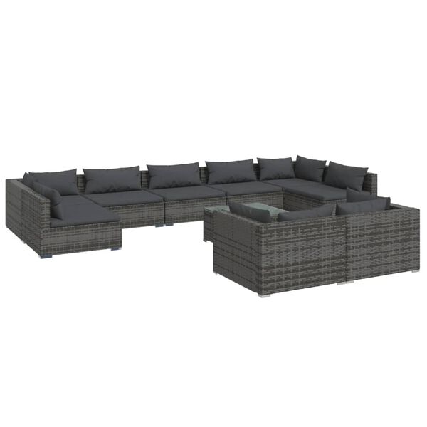 vidaXL Set Divani da Giardino 10 pz con Cuscini in Polyrattan Grigio