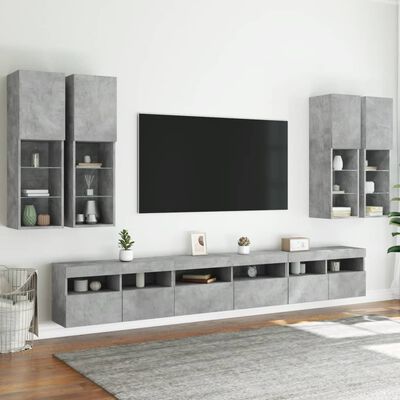 vidaXL Set Mobili TV a Muro 7 pz con Luci LED Grigio Cemento