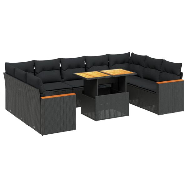 vidaXL Set Divani da Giardino 10pz con Cuscini in Polyrattan Nero