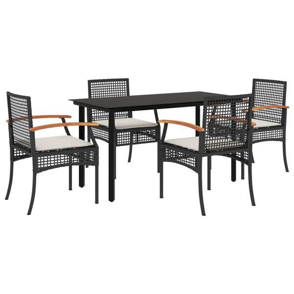 vidaXL Set da Pranzo da Giardino 5 pz Nero con Cuscini in Polyrattan