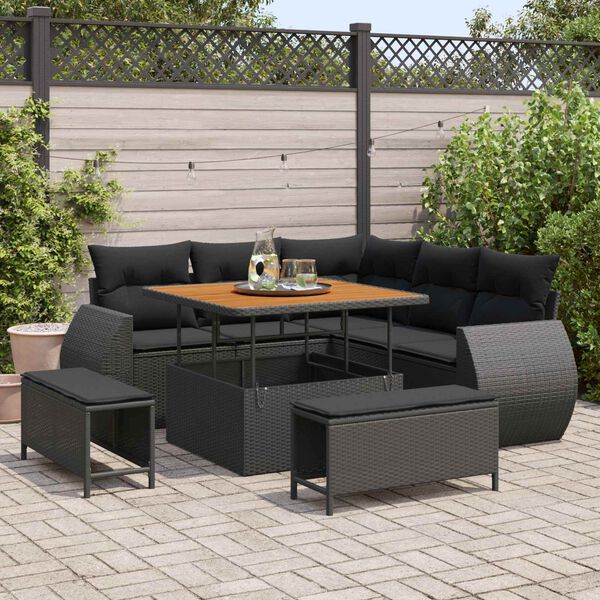 vidaXL Set Divano da Giardino con cuscino 8 pcs Nero polyrattan