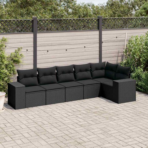 vidaXL Set Divano da Giardino 6 pz con Cuscini Nero in Polyrattan
