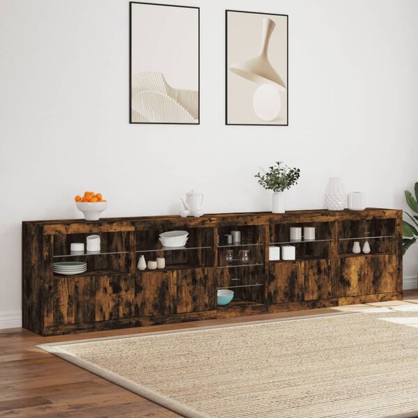 vidaXL Credenza con Luci LED Rovere Fumo 283x37x67 cm