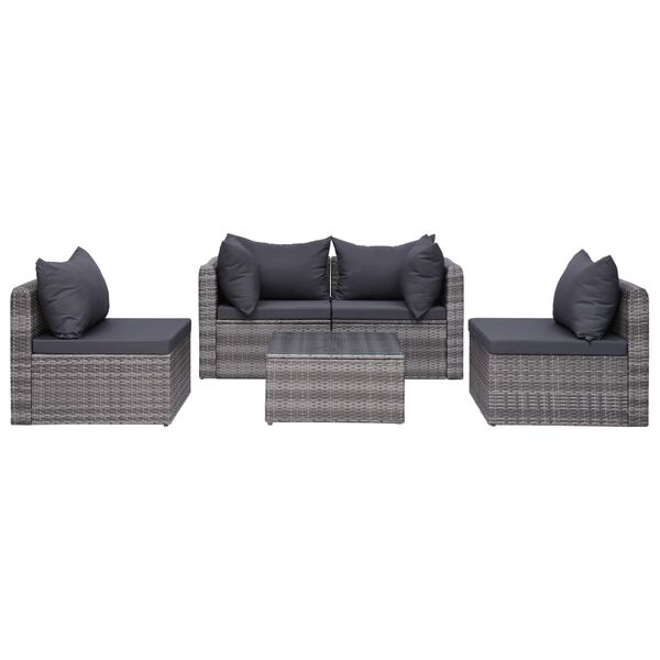 vidaXL Set Divani da Giardino 5 pz con Cuscini in Polyrattan Grigio