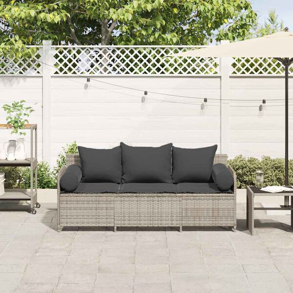 vidaXL Divano da Giardino con Cuscini 3 Posti Grigio Chiaro Polyrattan