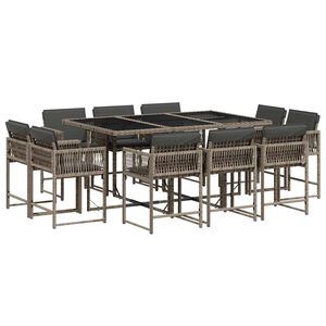vidaXL Set da Pranzo da Giardino 11pz con Cuscini in Polyrattan Grigio