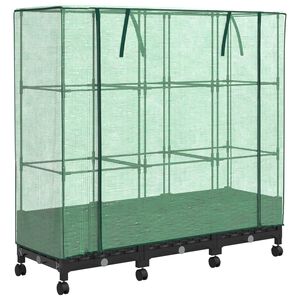 vidaXL Vaso da Giardino con Copertura per Serra e Ruote 3 pz Nero PP