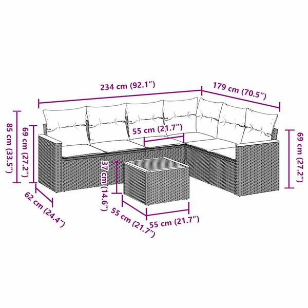 vidaXL Set Divani da Giardino con Cuscini 7pz Nero Polyrattan