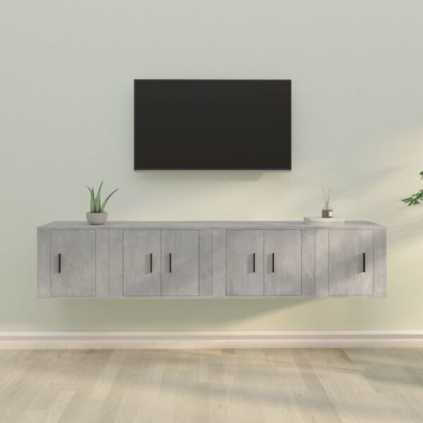 vidaXL Set di Mobili Porta TV 4 pz Grigio Cemento in Legno Multistrato