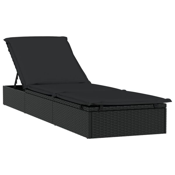 vidaXL Lettini Prendisole 2pz con Tavolino Nero in Polyrattan