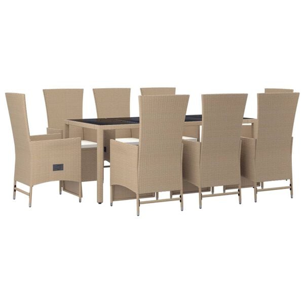 vidaXL Set da Pranzo da Giardino 9 pz con Cuscini Beige in Polyrattan