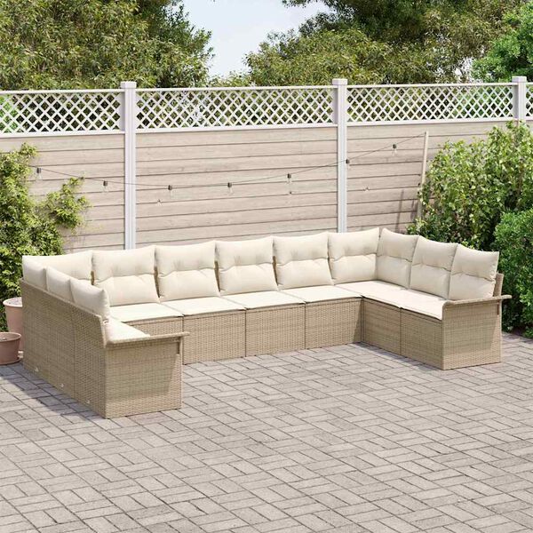 vidaXL Set Divano da Giardino 10 pcs Beige polyrattan