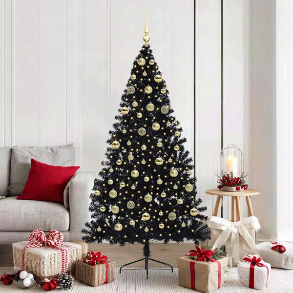 vidaXL Albero di Natale artificiale con luci integrate Nero 180 cm PVC