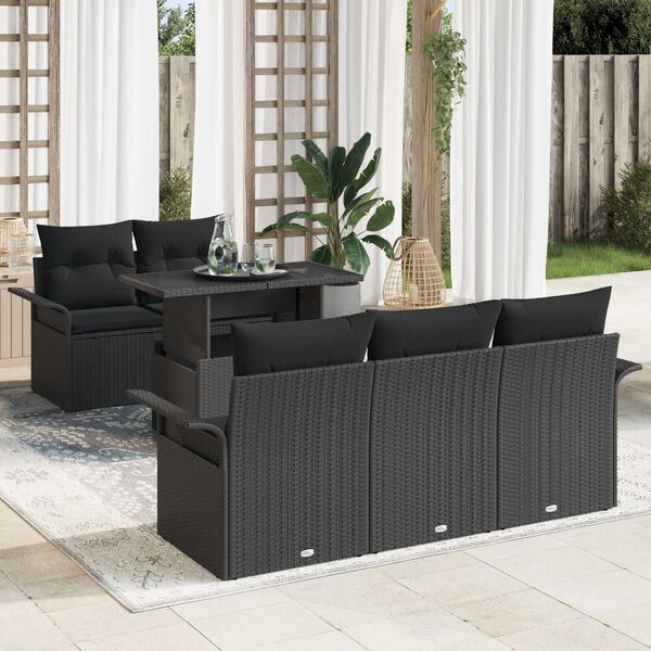 vidaXL Set Divano da Giardino 6 pcs Nero Rattan in Polipropilene