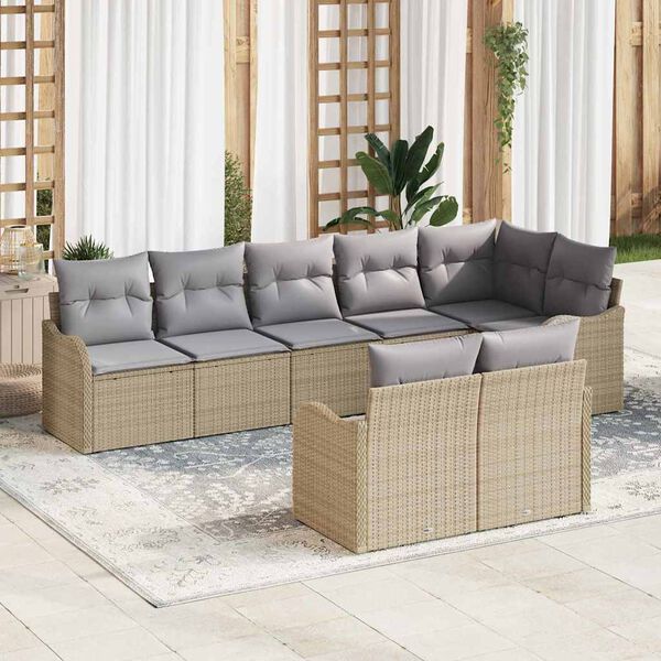 vidaXL Set Divano da Giardino 8 pcs Beige e Grigio Chiaro polyrattan