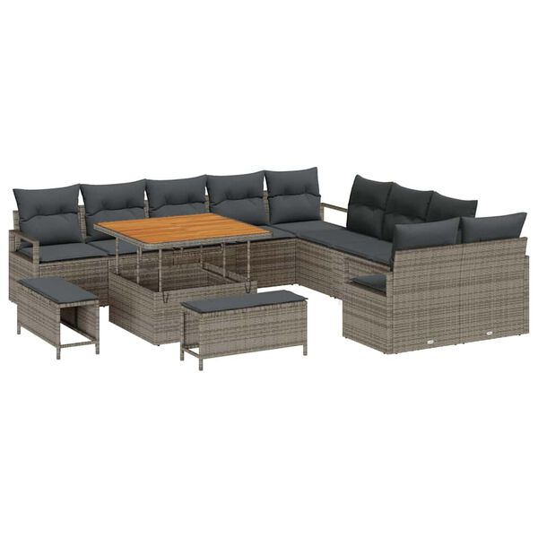vidaXL Set Divano da Giardino con cuscino 13 pcs Grigio polyrattan