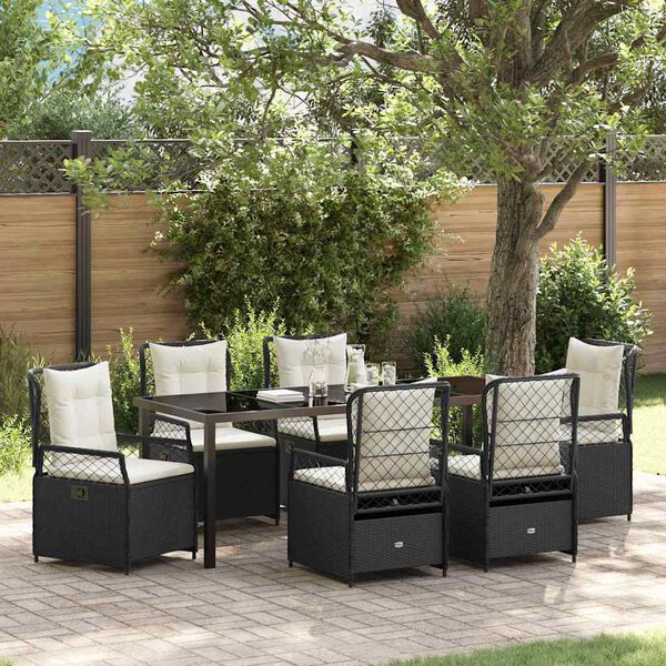 vidaXL Set da Pranzo per Giardino 7 pcs Nero polyrattan