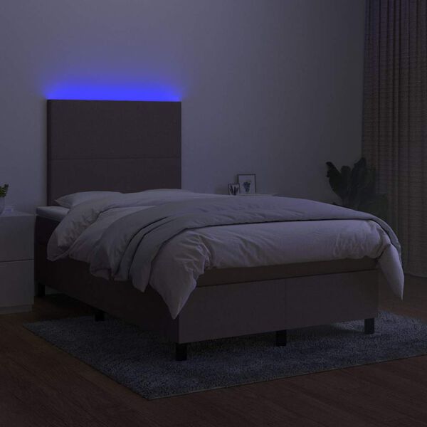 vidaXL Letto a Molle con Materasso e LED Tortora 120x190 cm in Tessuto