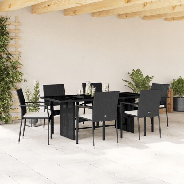 vidaXL Set da Pranzo da Giardino 7 pz Nero con Cuscini in Polyrattan