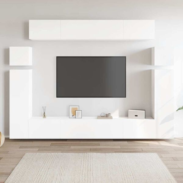 vidaXL Set Mobili Porta TV 8 pz Bianco in Legno Multistrato