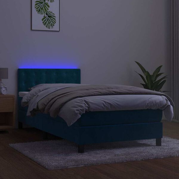 vidaXL Letto a Molle con Materasso e LED Blu Scuro 100x200 cm